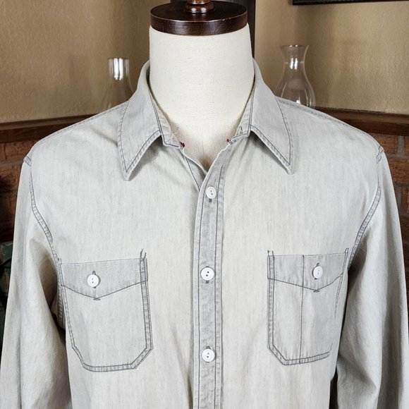 Cremieux Premium Denim Long Sleeve Button Front Shirt Size XL Tan - Picture 3 of 9